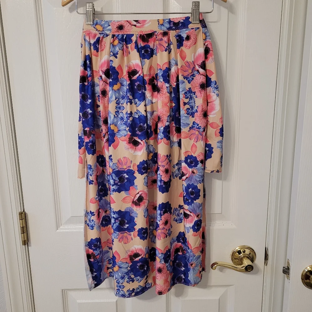 Custom Made Blue and Pink Floral Top and Skirt